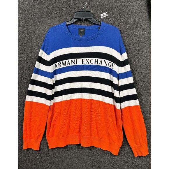 AX Armani Exchange Stripe Colorblock Sweater Mens Size XXL Multicolor Logo Print - Picture 1 of 8